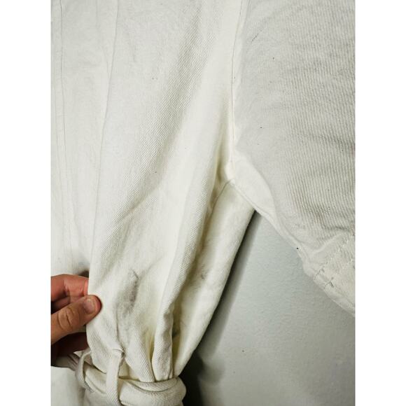 A.P.C. White Cotton Denim Collared Gold Zipper Front Tie Waist Romper Size 38 - Picture 11 of 12